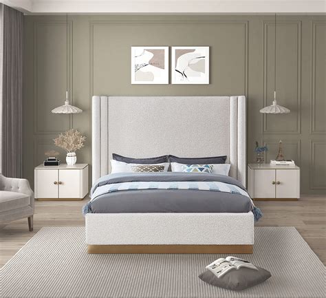 metal beds with cream fabric|Meridian Furniture HaltonCream.